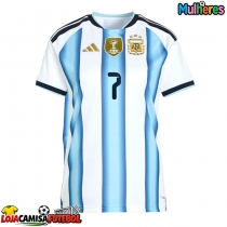 Camisa de Futebol Argentina Rodrigo De Paul #7 Equipamento Principal Mulheres Mundo 2026 Manga Curta